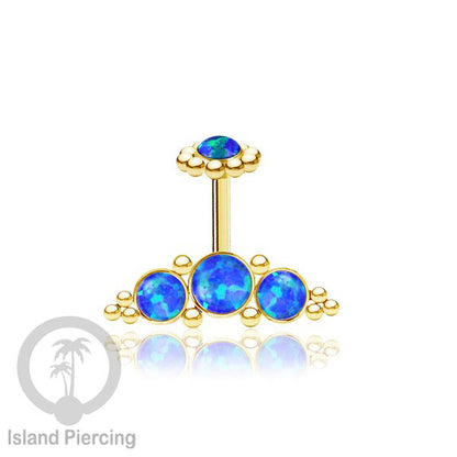 Tindik Anting Helix Stainless warna gold dengan batu, Opal biru, Opal putih, Onyx atau Turquoise