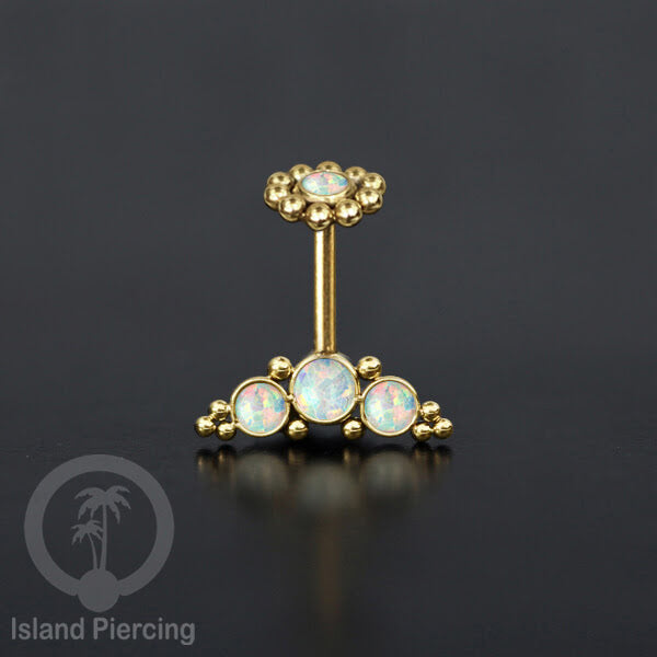 Tindik Anting Helix Stainless warna gold dengan batu, Opal biru, Opal putih, Onyx atau Turquoise