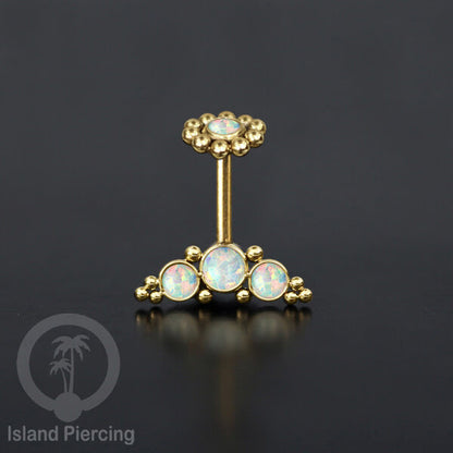 Tindik Anting Helix Stainless warna gold dengan batu, Opal biru, Opal putih, Onyx atau Turquoise