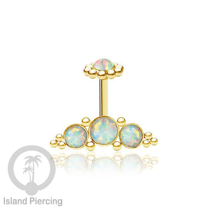Tindik Anting Helix Stainless warna gold dengan batu, Opal biru, Opal putih, Onyx atau Turquoise