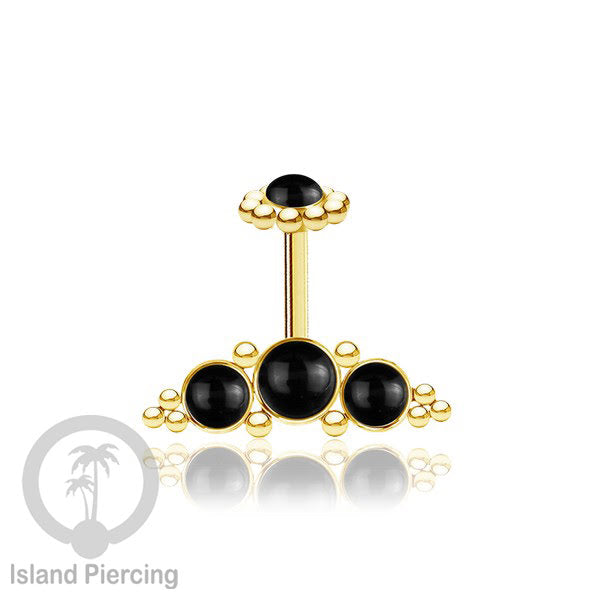 Tindik Anting Helix Stainless warna gold dengan batu, Opal biru, Opal putih, Onyx atau Turquoise