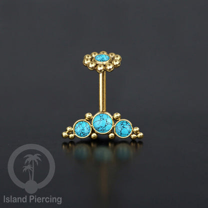 Tindik Anting Helix Stainless warna gold dengan batu, Opal biru, Opal putih, Onyx atau Turquoise