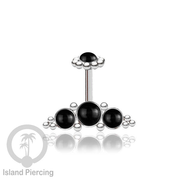 Tindik Anting Helix Stainless warna silver dengan batu, Opal biru, Opal putih, Onyx atau Turquoise