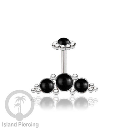 Tindik Anting Helix Stainless warna silver dengan batu, Opal biru, Opal putih, Onyx atau Turquoise