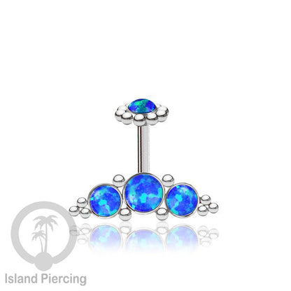 Tindik Anting Helix Stainless warna silver dengan batu, Opal biru, Opal putih, Onyx atau Turquoise