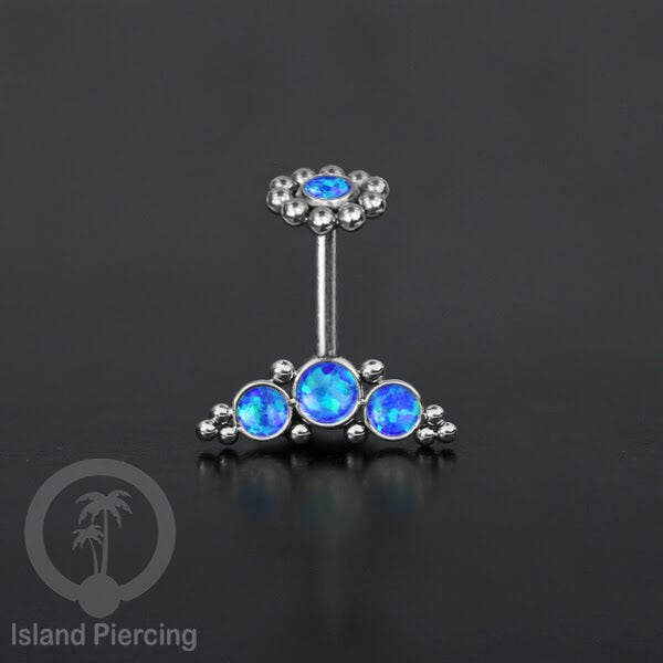 Tindik Anting Helix Stainless warna silver dengan batu, Opal biru, Opal putih, Onyx atau Turquoise
