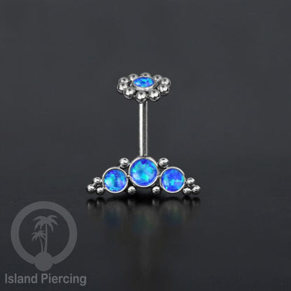 Tindik Anting Helix Stainless warna silver dengan batu, Opal biru, Opal putih, Onyx atau Turquoise