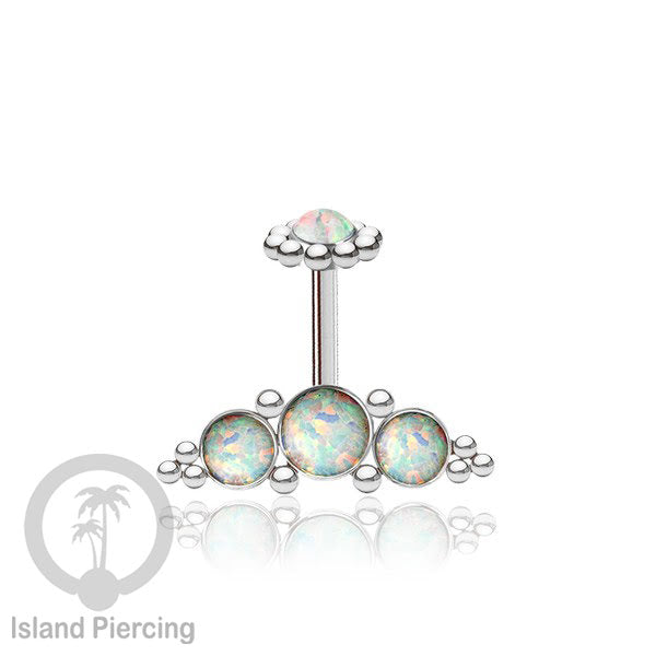 Tindik Anting Helix Stainless warna silver dengan batu, Opal biru, Opal putih, Onyx atau Turquoise