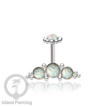 Tindik Anting Helix Stainless warna silver dengan batu, Opal biru, Opal putih, Onyx atau Turquoise