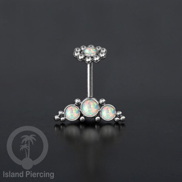 Tindik Anting Helix Stainless warna silver dengan batu, Opal biru, Opal putih, Onyx atau Turquoise