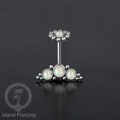 Tindik Anting Helix Stainless warna silver dengan batu, Opal biru, Opal putih, Onyx atau Turquoise