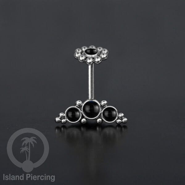 Tindik Anting Helix Stainless warna silver dengan batu, Opal biru, Opal putih, Onyx atau Turquoise