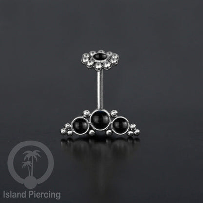 Tindik Anting Helix Stainless warna silver dengan batu, Opal biru, Opal putih, Onyx atau Turquoise