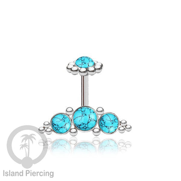 Tindik Anting Helix Stainless warna silver dengan batu, Opal biru, Opal putih, Onyx atau Turquoise