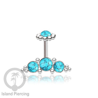 Tindik Anting Helix Stainless warna silver dengan batu, Opal biru, Opal putih, Onyx atau Turquoise