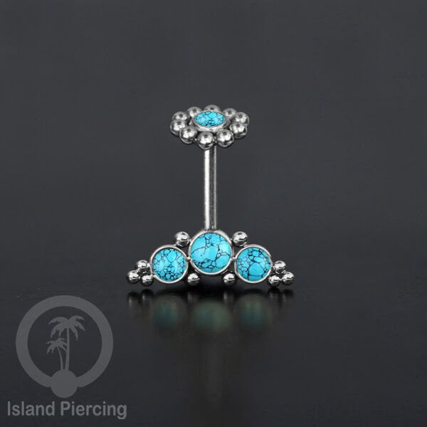 Tindik Anting Helix Stainless warna silver dengan batu, Opal biru, Opal putih, Onyx atau Turquoise