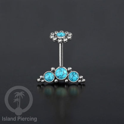 Tindik Anting Helix Stainless warna silver dengan batu, Opal biru, Opal putih, Onyx atau Turquoise