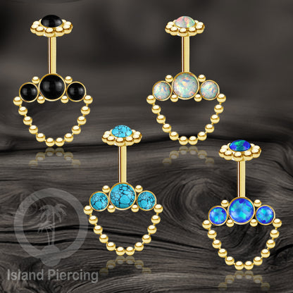 Tindik Anting Helix Stainless warna gold dengan rantai dan 3 batu Helix Piercing jewelry
