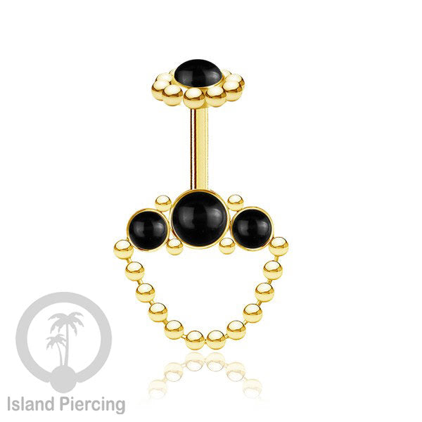 Tindik Anting Helix Stainless warna gold dengan rantai dan 3 batu Helix Piercing jewelry