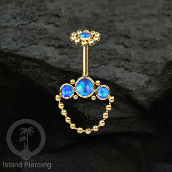 Tindik Anting Helix Stainless warna gold dengan rantai dan 3 batu Helix Piercing jewelry