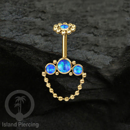 Tindik Anting Helix Stainless warna gold dengan rantai dan 3 batu Helix Piercing jewelry