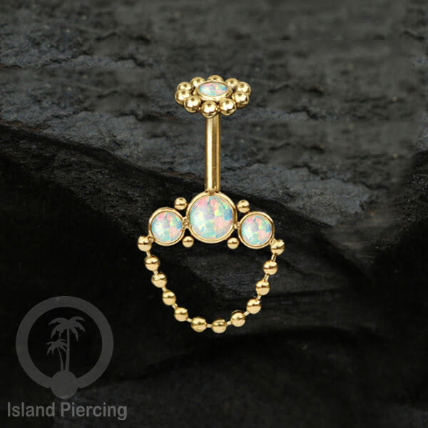 Tindik Anting Helix Stainless warna gold dengan rantai dan 3 batu Helix Piercing jewelry