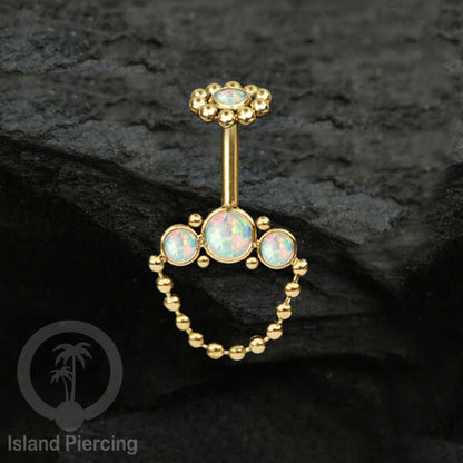 Tindik Anting Helix Stainless warna gold dengan rantai dan 3 batu Helix Piercing jewelry
