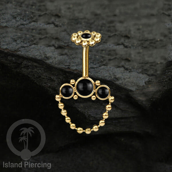 Tindik Anting Helix Stainless warna gold dengan rantai dan 3 batu Helix Piercing jewelry