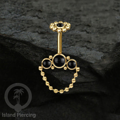 Tindik Anting Helix Stainless warna gold dengan rantai dan 3 batu Helix Piercing jewelry
