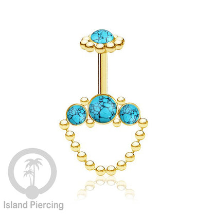 Tindik Anting Helix Stainless warna gold dengan rantai dan 3 batu Helix Piercing jewelry