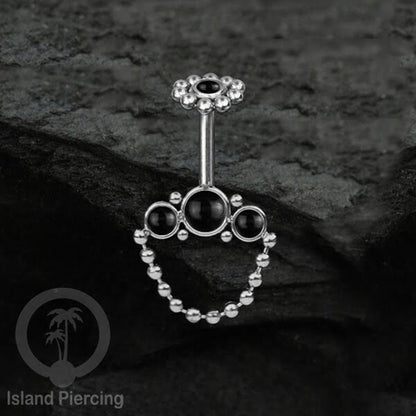 Tindik Anting Helix Stainless warna silver dengan rantai dan 3 batu Helix Piercing jewelry