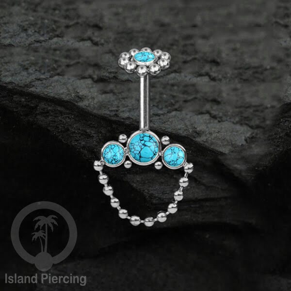 Tindik Anting Helix Stainless warna silver dengan rantai dan 3 batu Helix Piercing jewelry