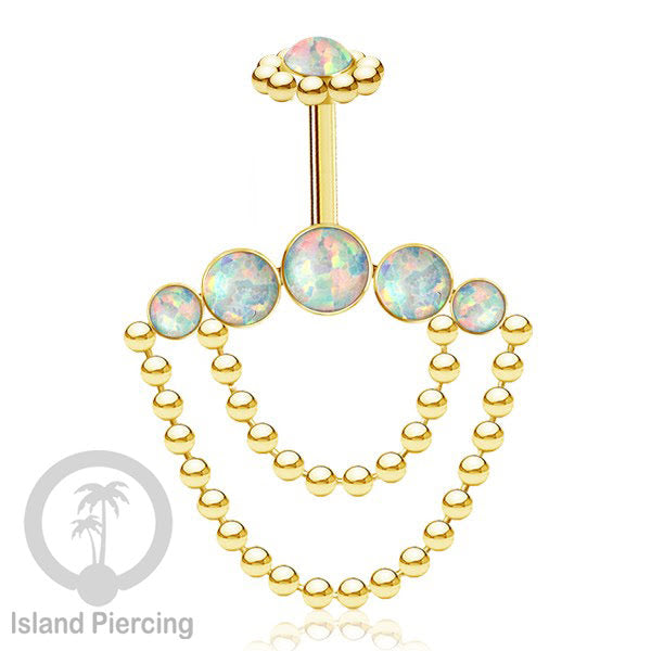Anting Tindik Stainless warna gold, Piercing Helix dengan rantai dan batu
