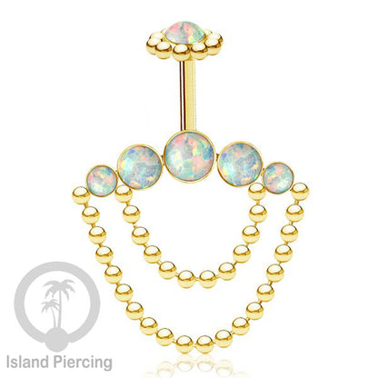 Anting Tindik Stainless warna gold, Piercing Helix dengan rantai dan batu