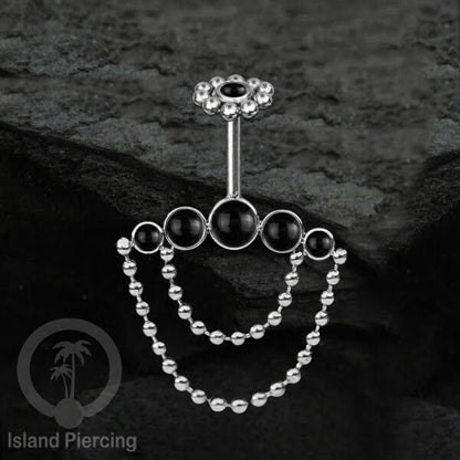 Anting Tindik Stainless warna silver, Piercing Helix dengan rantai dan batu