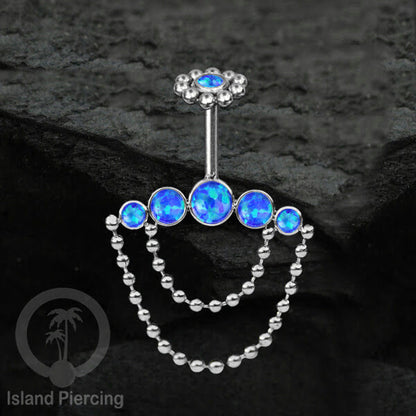 Anting Tindik Stainless warna silver, Piercing Helix dengan rantai dan batu