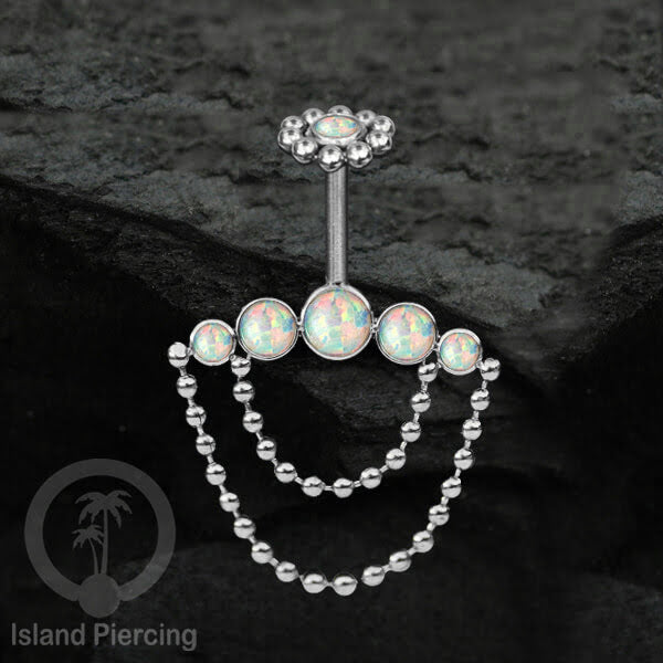 Anting Tindik Stainless warna silver, Piercing Helix dengan rantai dan batu