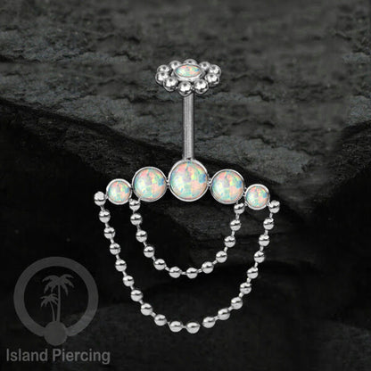 Anting Tindik Stainless warna silver, Piercing Helix dengan rantai dan batu
