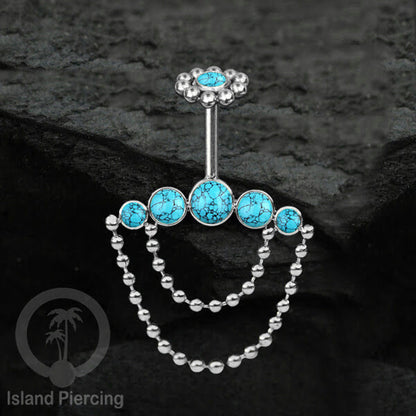 Anting Tindik Stainless warna silver, Piercing Helix dengan rantai dan batu