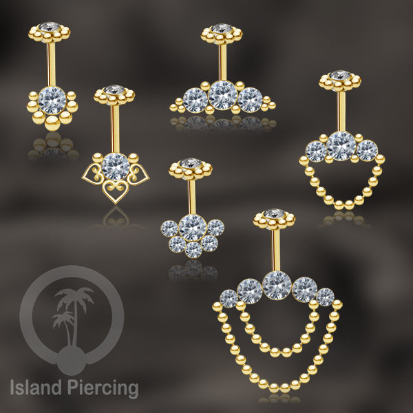 Tindik helix Stainless warna gold, desain terbaru, Body Piercing helix dengan kristal