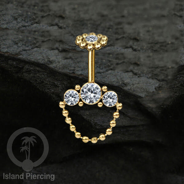 Tindik helix Stainless warna gold, desain terbaru, Body Piercing helix dengan kristal