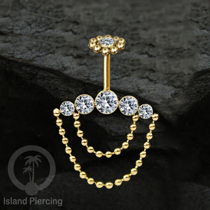 Tindik helix Stainless warna gold, desain terbaru, Body Piercing helix dengan kristal