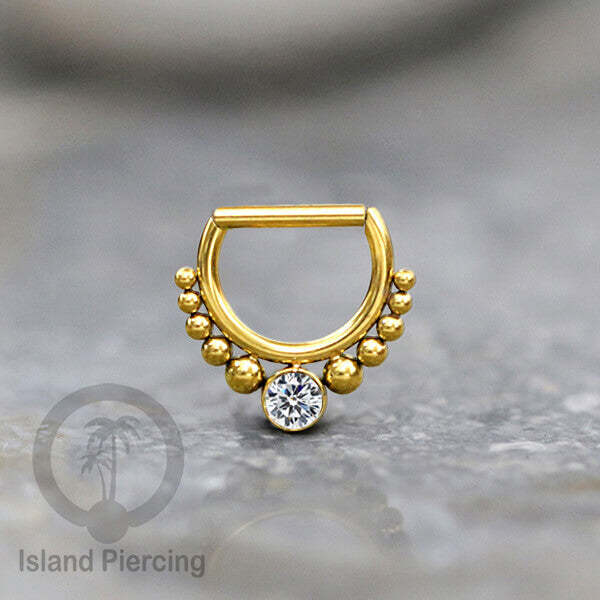 Hinged Septum Piercing clicker stainless steel tragus warna gold mix stones