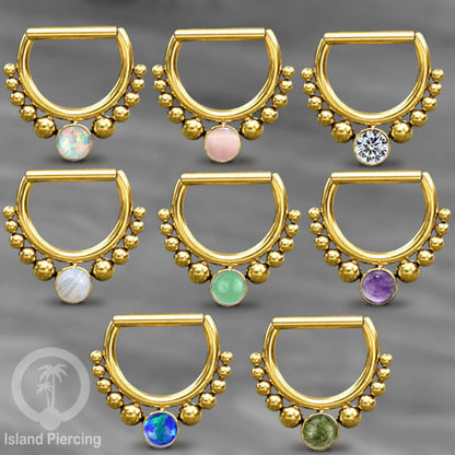 Hinged Septum Piercing clicker stainless steel tragus warna gold mix stones