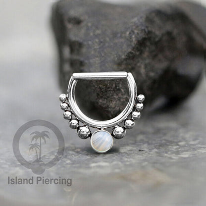 Hinged Septum Piercing clicker Stainless steel Tragus Batu semi murni