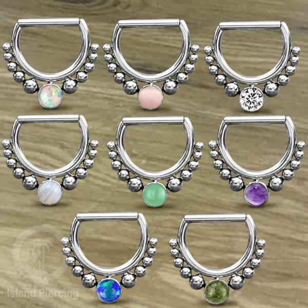Hinged Septum Piercing clicker Stainless steel Tragus Batu semi murni