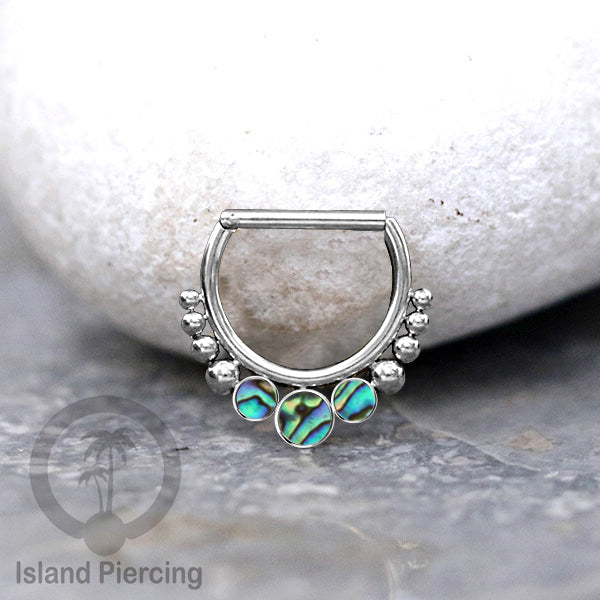 Hinged Septum Piercing clicker warna stainless steel 3 batu semi murni