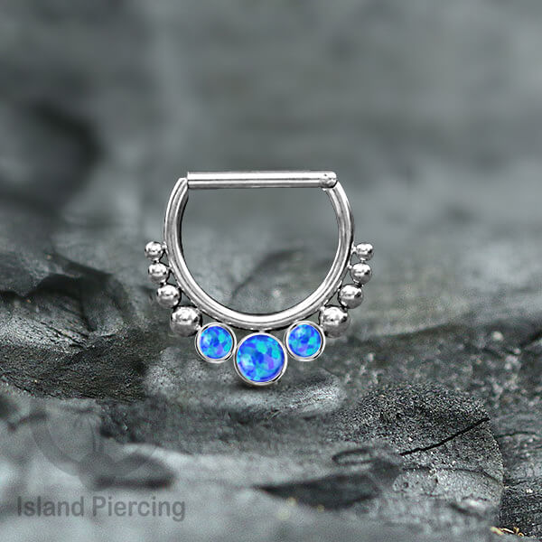 Hinged Septum Piercing clicker warna stainless steel 3 batu semi murni