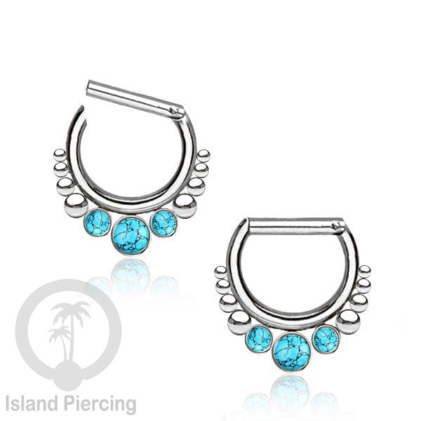 Hinged Septum Piercing clicker warna stainless steel 3 batu semi murni