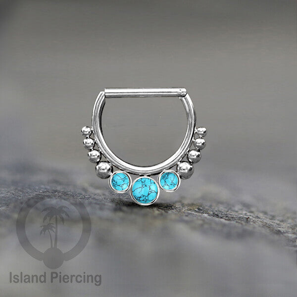 Hinged Septum Piercing clicker warna stainless steel 3 batu semi murni